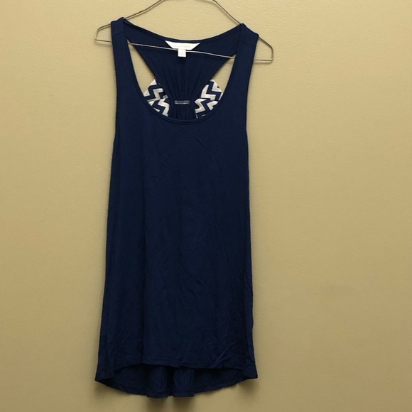 Charming Charlie Blue and White Chevron Bow Racerback Tank Top - Picture 2 of 8